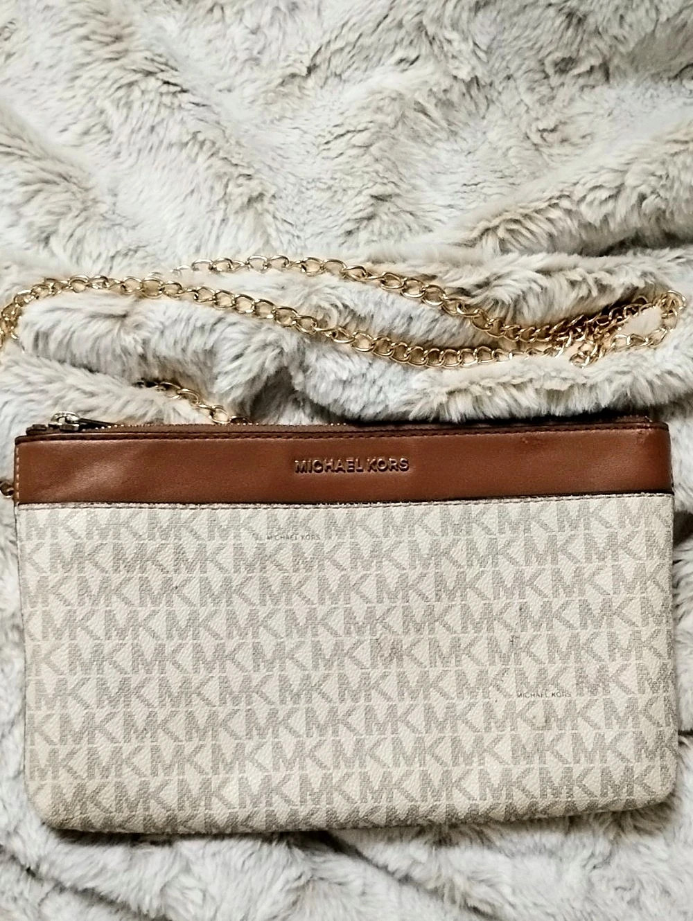 Michael Kors Jet Set Large Logo Crossbody Bag Cream & Brown